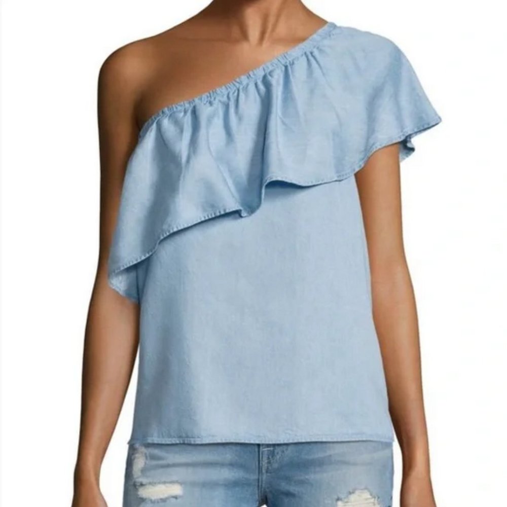 7 For All Mankind | One-Shoulder Ruffled Denim Top - Picture 6 of 6